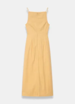 Yellow Linen Blend Wrap Midi Dress