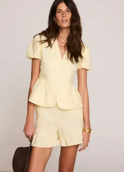Yellow Linen Peplum Top