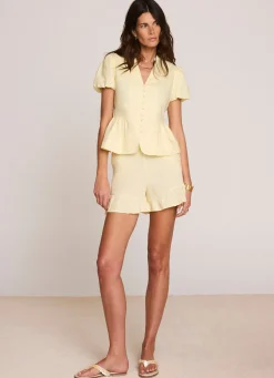 Yellow Linen Peplum Top