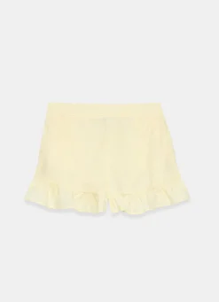 Yellow Linen Ruffle Trim Shorts