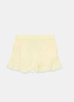 Yellow Linen Ruffle Trim Shorts