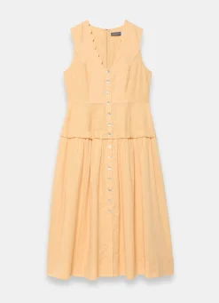 Yellow Ramie Drop Waist Midi Dress