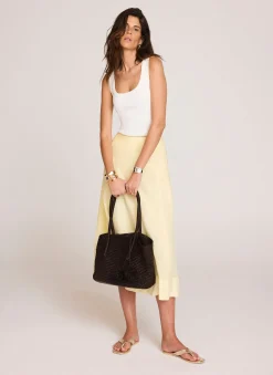 Yellow Ramie Drop Waist Midi Skirt
