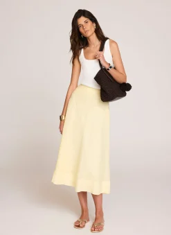 Yellow Ramie Drop Waist Midi Skirt