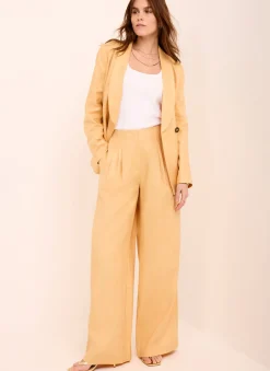 Yellow Ramie Wide Leg Trousers