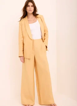 Yellow Ramie Wide Leg Trousers