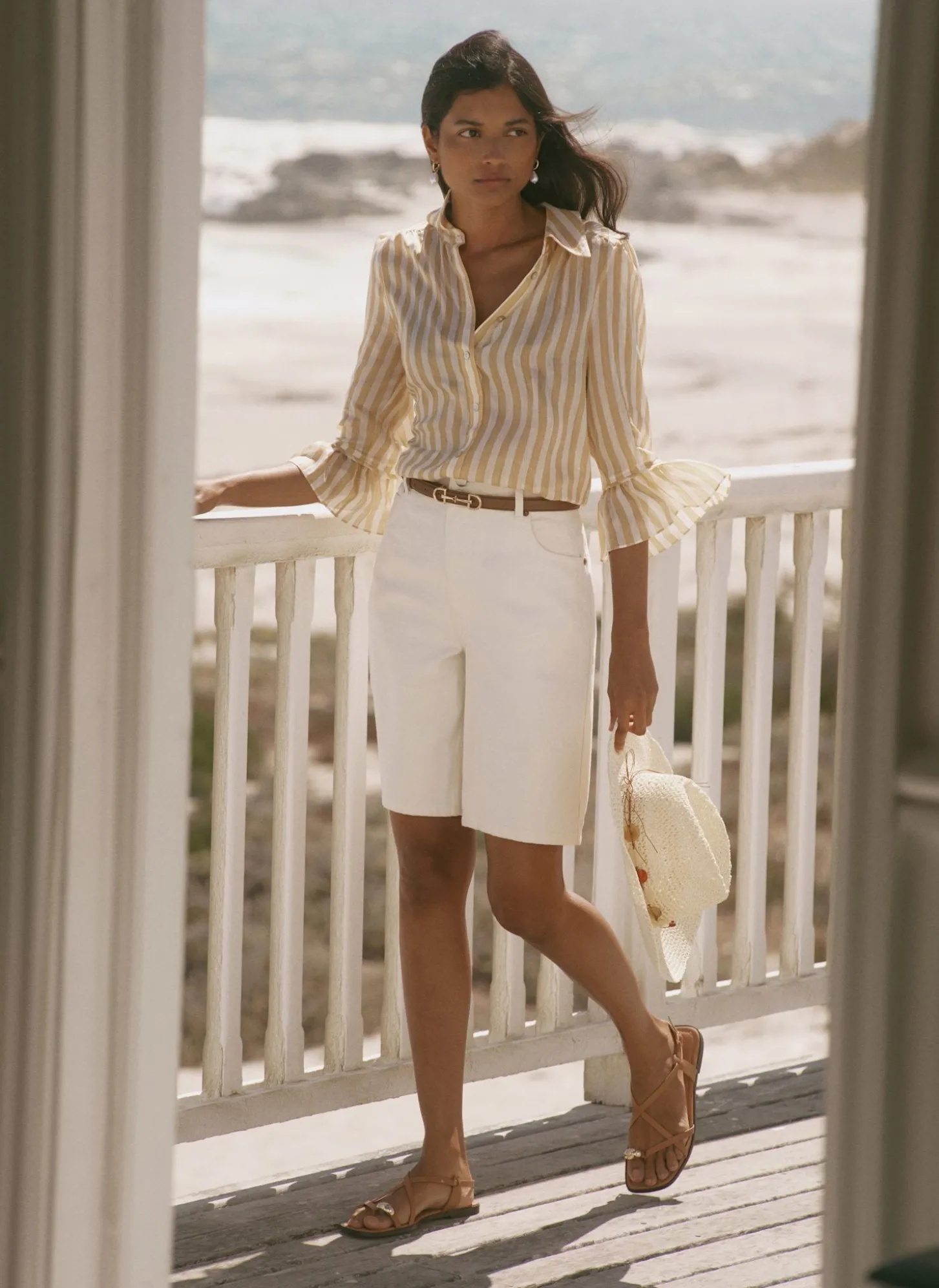 Yellow Striped Ruffle Detail Shirt