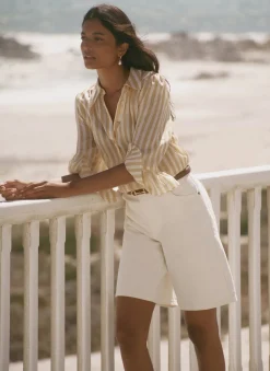 Yellow Striped Ruffle Detail Shirt