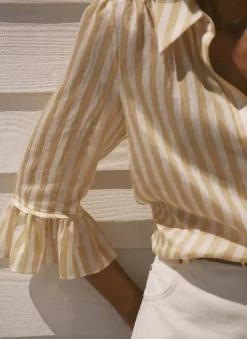 Yellow Striped Ruffle Detail Shirt