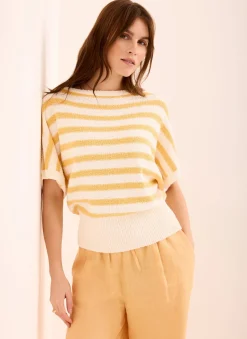 Yellow Striped Textured Knit Top