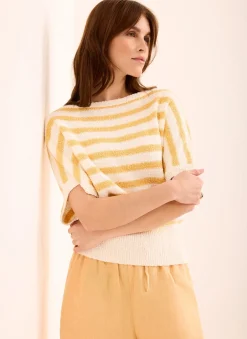 Yellow Striped Textured Knit Top
